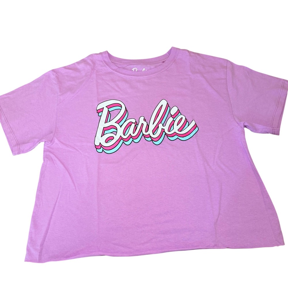 Barbie Hybrid Apparel Pink Graphic T-Shirt Large Retro Logo Crop Top L